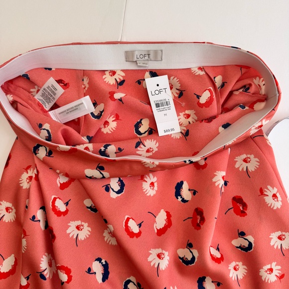 LOFT Daisy Floral Satin Midi Slip Skirt Coral Orange Side Slit NWT M - Picture 10 of 16